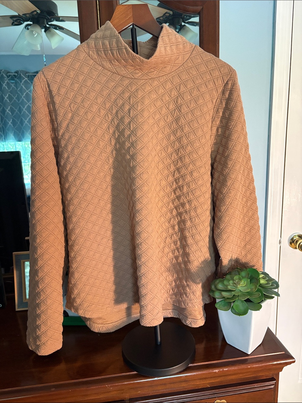 J. Crew Quilted Mock Neck Top - Camel/Tan